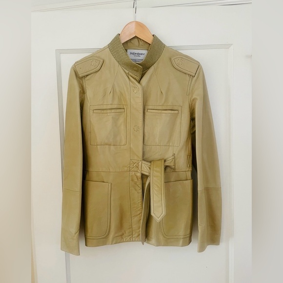 Yves Saint Laurent Greenish-Khaki Utility Lamb Leather Jacket - Picture 1 of 6